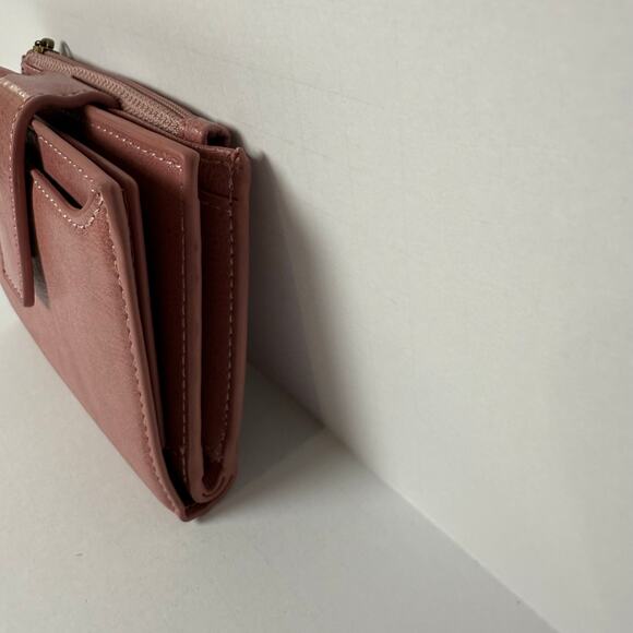 Blush Pink Small Wallet Compact Faux Leather Bifold with Zipper Coin Pouch - Picture 6 of 8